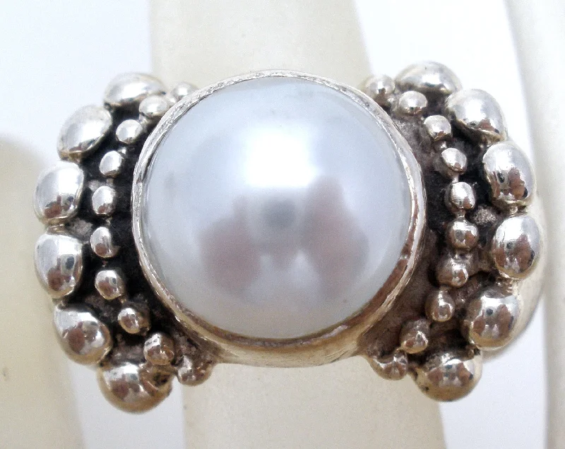 women cocktail rings -Sterling Silver Faux Pearl Ring Size 9