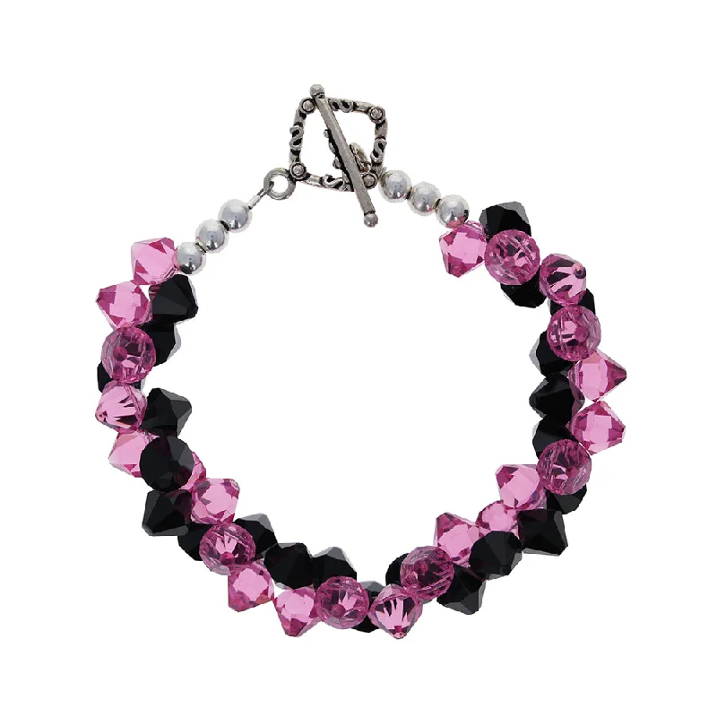 women double bangle bracelets -Black & Pink Swarovski Bracelet