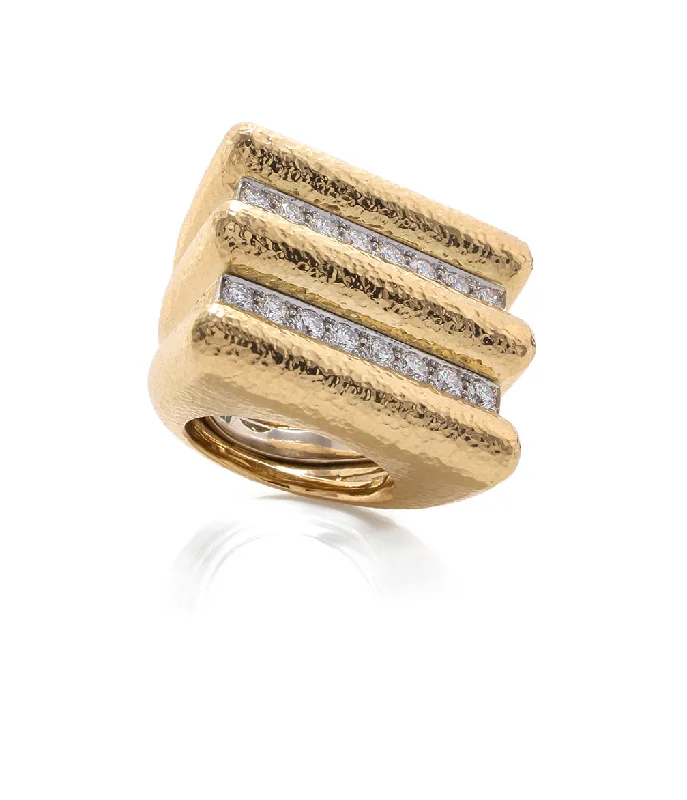 women classic solitaire rings -Radiator Ring, Hammered 18K Gold