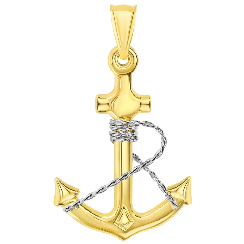 women diamond necklaces -14k Two-Tone Gold 3D Anchor with Rope Pendant