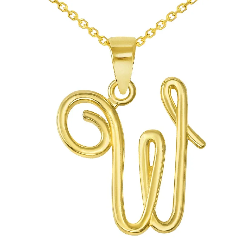 women jade necklaces -14k Yellow Gold Elegant Script Letter W Cursive Initial Pendant Necklace