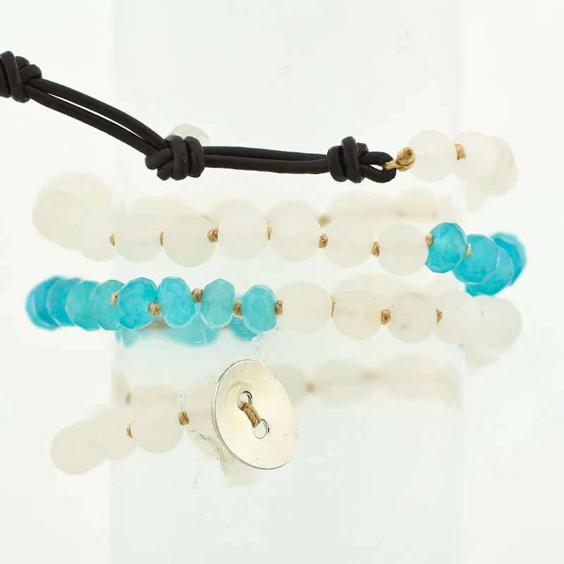 women infinity bracelets -White Jade and Blue Quartz Wrap Bracelet