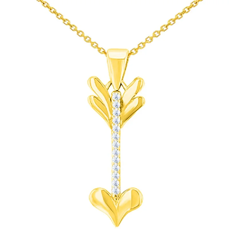 women fashion chain necklaces -Solid 14K Yellow Gold Reversible CZ Love Arrow Pendant Necklace