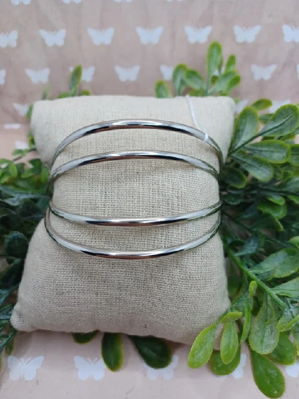 women custom gemstone bracelets -Silver Stacked Cuff Bracelet