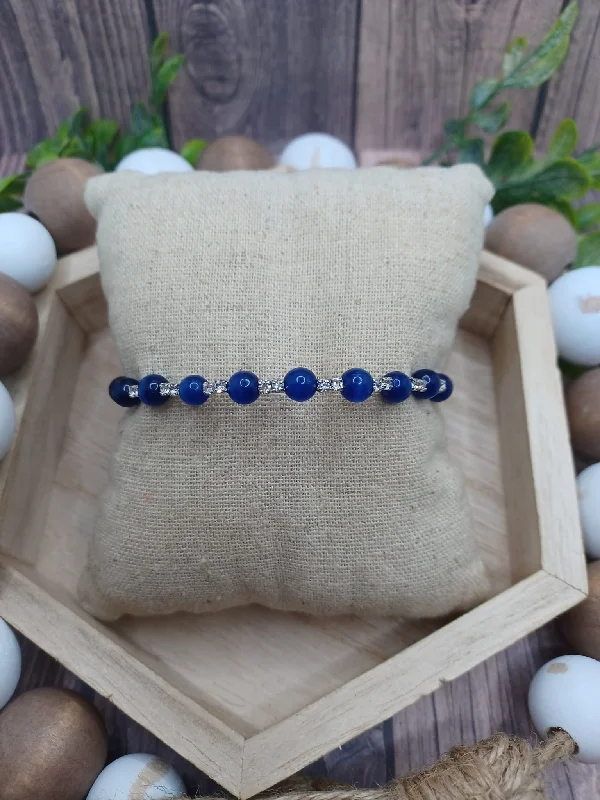 women personalized bracelets -Silver & Blue Memory Coil Style Bracelet