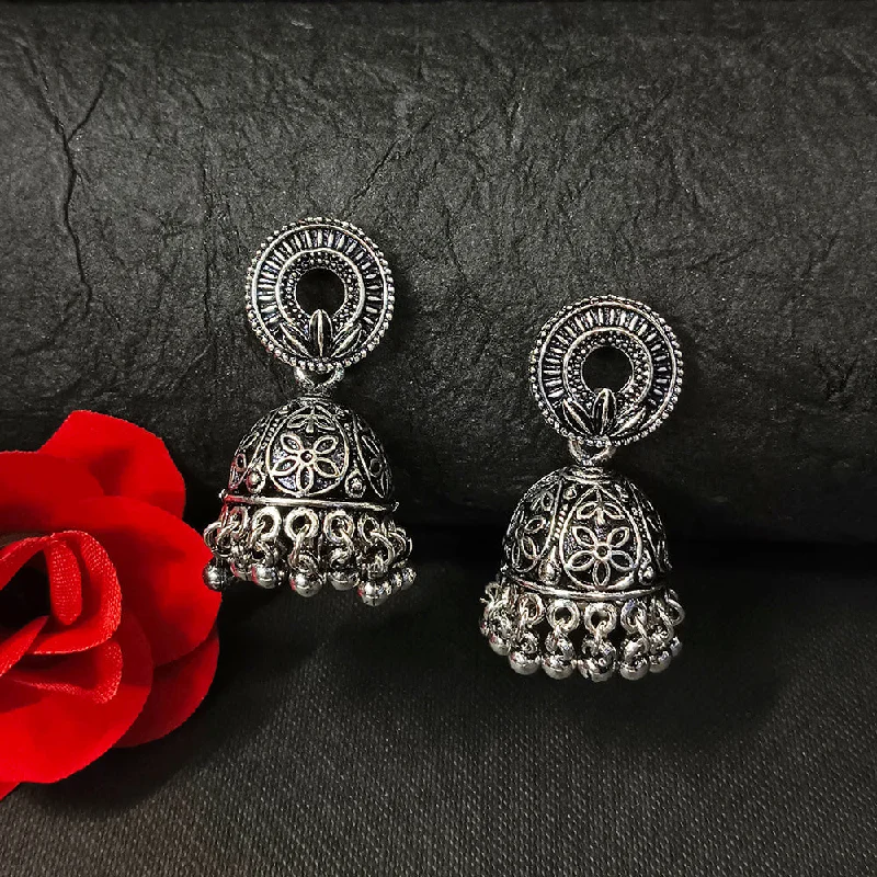 women gold stud earrings -Bhavi Jewels Oxidised Plated Jhumki Earrings