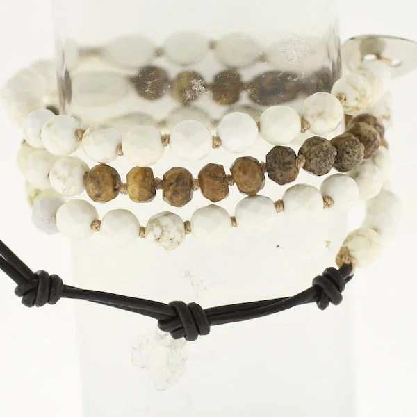 women men’s bracelets -White Turquoise and Picture Jasper Wrap Bracelet