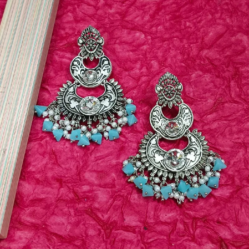 women luxury earrings -Bhavi Crystal Stone Silver Plated Dangler Earrings