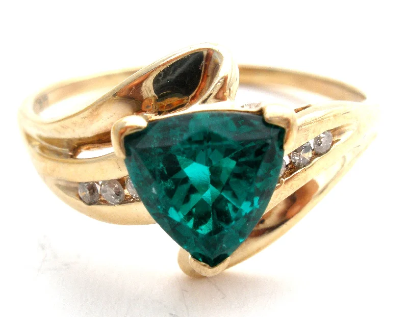 women gold engagement rings -Emerald & Diamond 10K Gold Ring Size 10