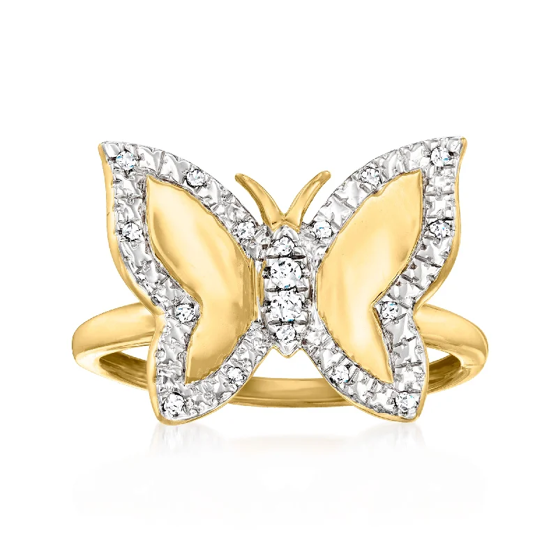 unique princess cut engagement rings -Ross-Simons Diamond Butterfly Ring in 18kt Gold Over Sterling