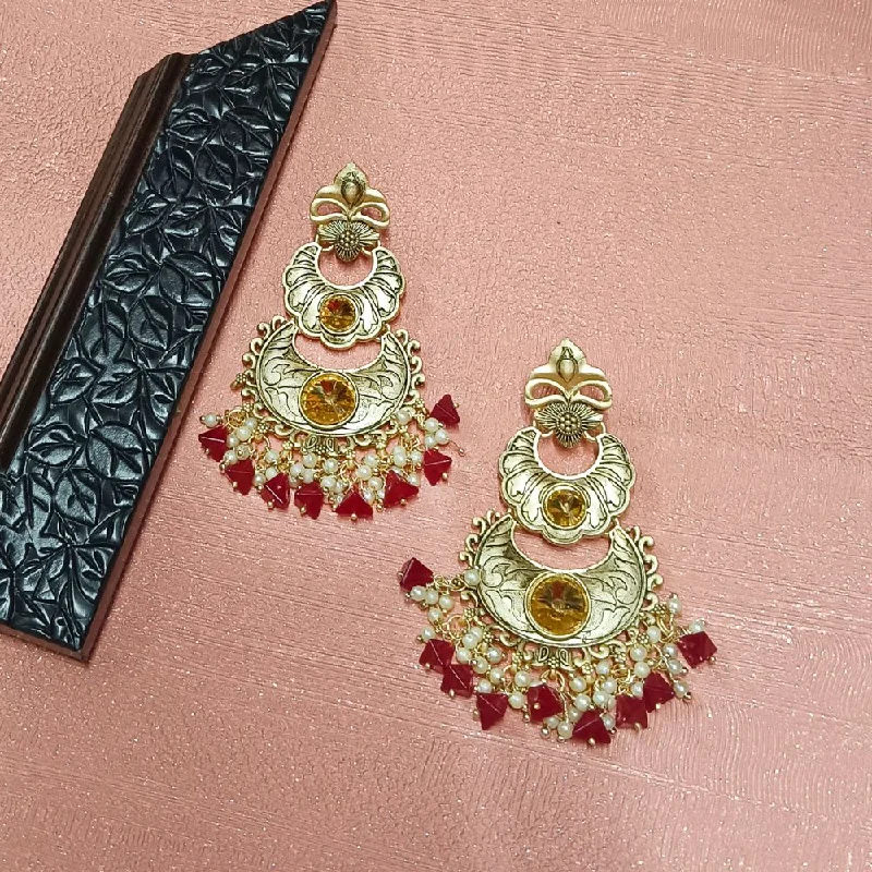 women chunky earrings -Bhavi Crystal Stone Gold Plated Dangler Earrings