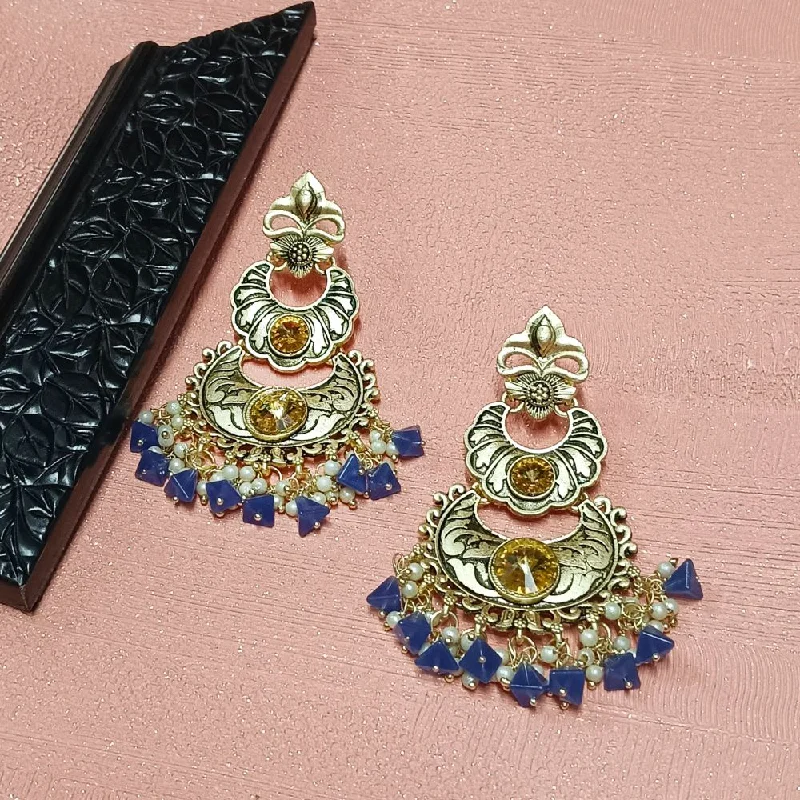 women silver earrings -Bhavi Crystal Stone Gold Plated Dangler Earrings