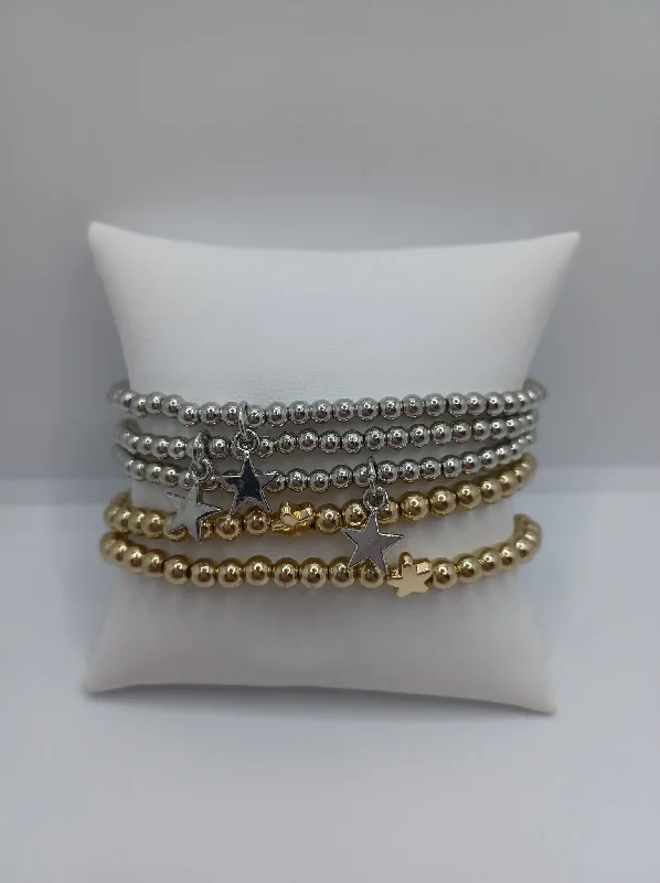 women friendship bracelets -Gold & Silver Stretch Bracelet Set w/ Star Charms