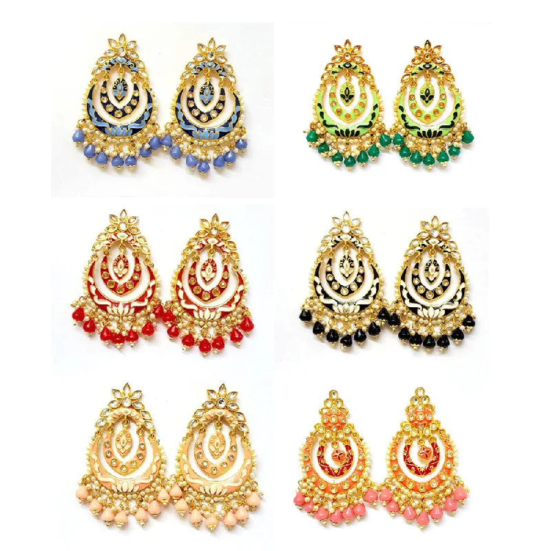 women art deco earrings -Veekee Fashion Gold Plated Kundan Stone & Meenakari & Beads Dangler Earrings