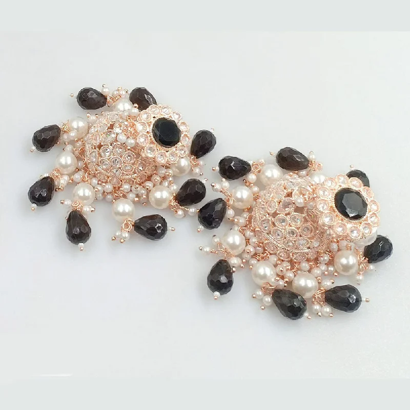 women minimalist earrings -JCM Rose Gold Plated Crystal Stone And Pearls Jhumki Earrings