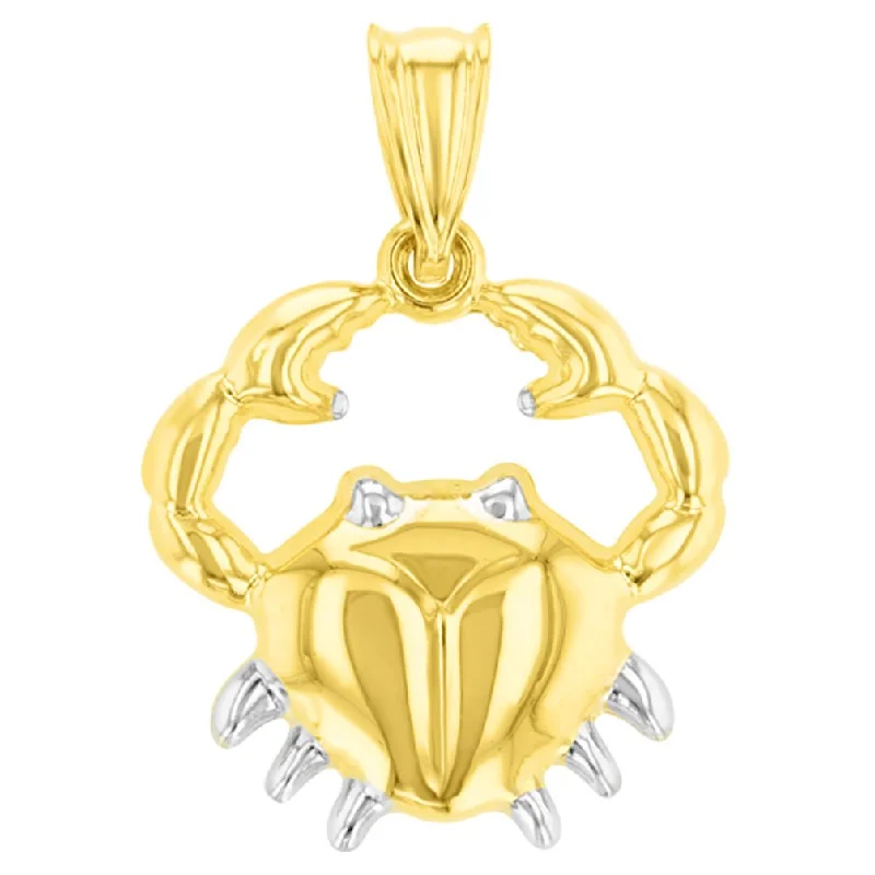 women chunky necklaces -High Polish 14K Yellow Gold Cancer Zodiac Sign Pendant Crab Charm