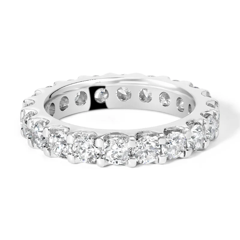 halo diamond engagement rings -14K White Gold Shared Prong Set Round Diamond Eternity Band Ring