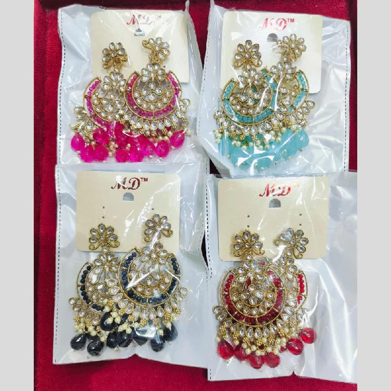 women vintage hoop earrings -Pooja Bangles Gold Plated  Kundan  And  Beads Dangler Earrings (Assorted Color 1 Piece only)