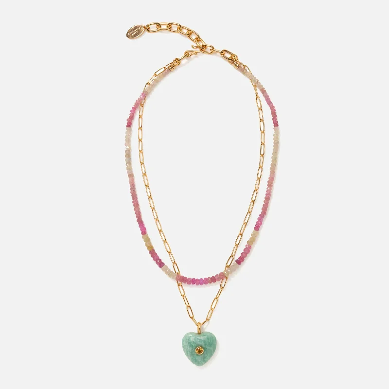 women gold plated necklaces -Lamai Heart Necklace in Berry