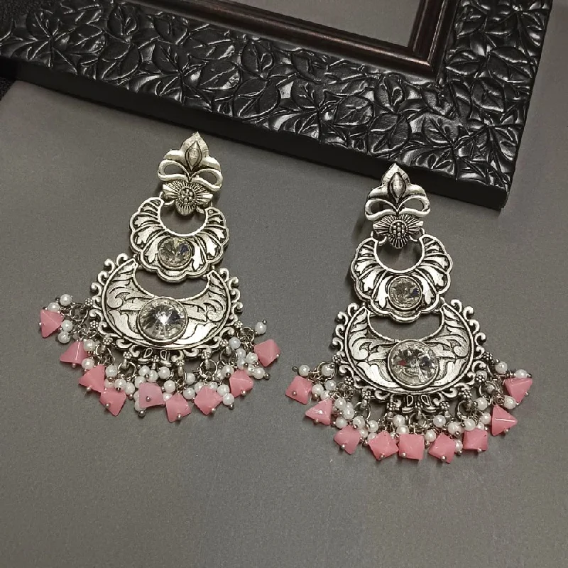 women sparkly earrings -Bhavi Crystal Stone Silver Plated Dangler Earrings