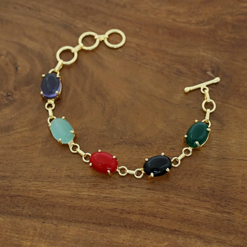 women birthstone bangles -Mebal Golden Oval Natural Stone Claw Bracelet