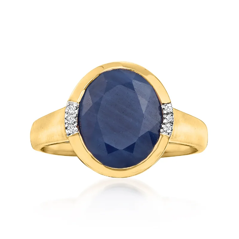 round brilliant cut engagement rings -Ross-Simons African Sapphire Ring With Diamond Accents in 14kt Yellow Gold