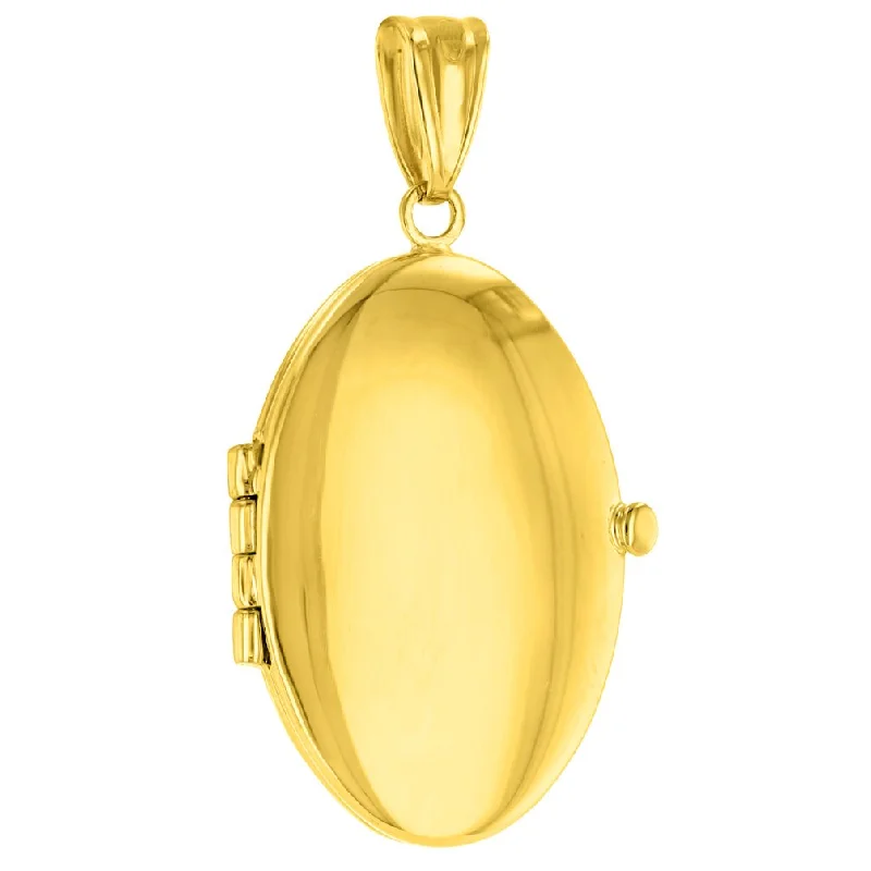 women jade necklaces -Solid 14K Yellow Gold Oval Locket Charm Pendant