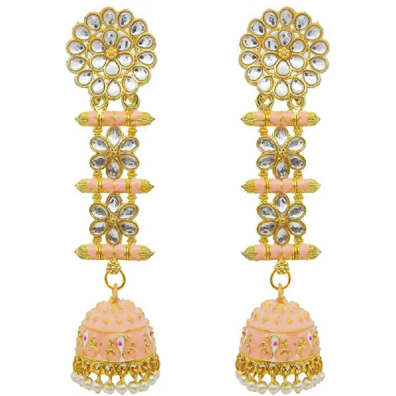 women engraved earrings -Subhag Alankar Peach Trendy Latkan Style Seedhi Jhumki Earrings