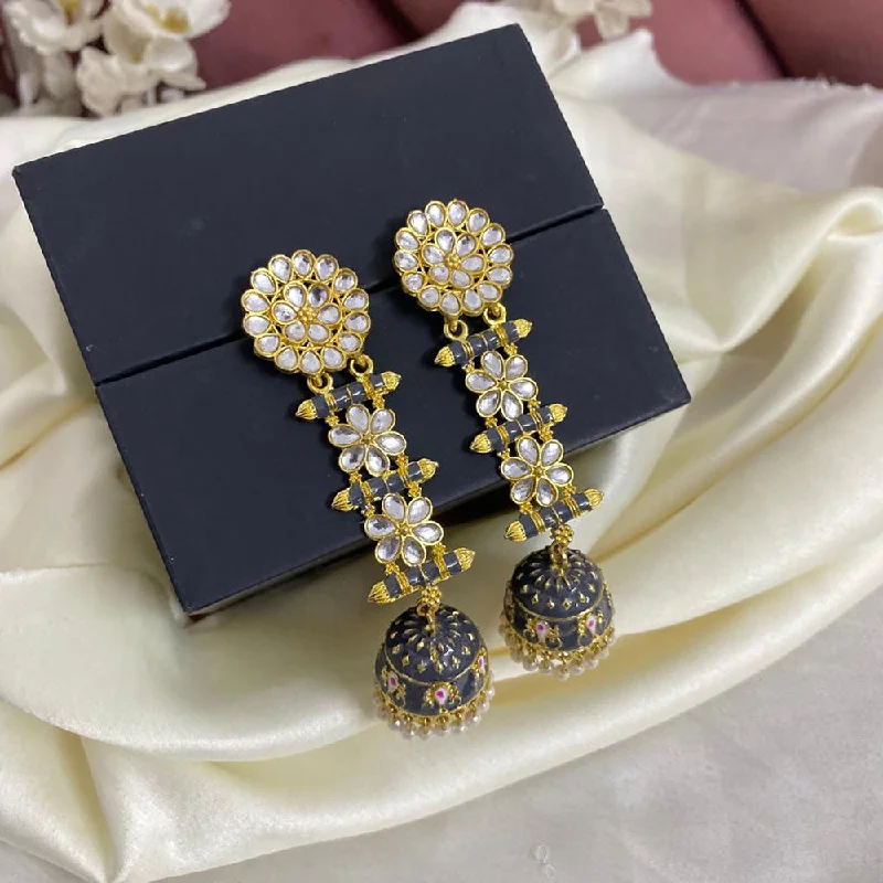 women retro earrings -Subhag Alankar Grey Trendy Latkan Style Seedhi Jhumki Earrings