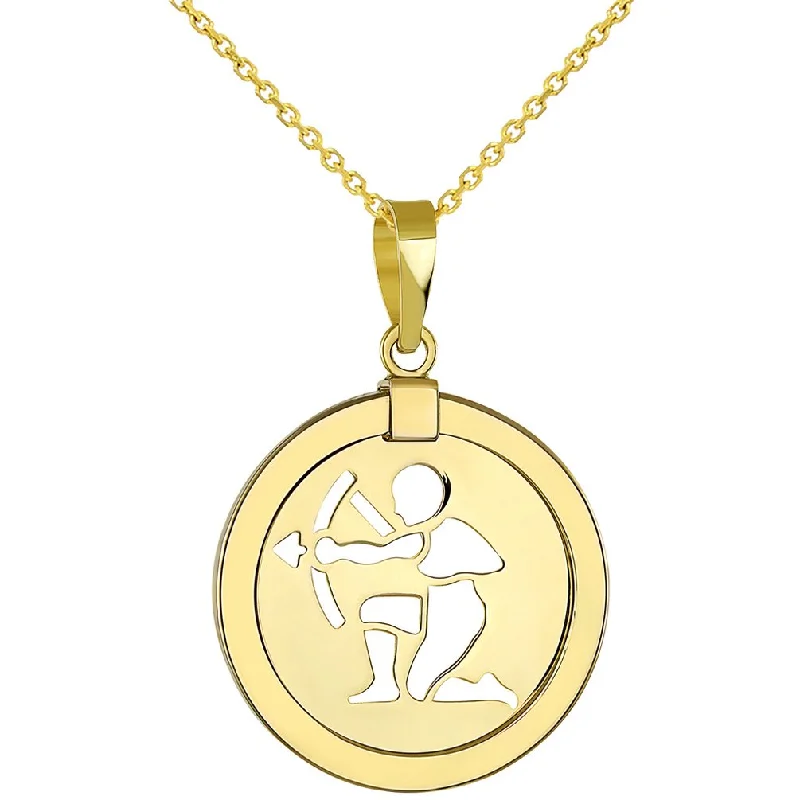 women silver necklaces -14K Yellow Gold Reversible Round Sagittarius Zodiac Sign Pendant Necklace