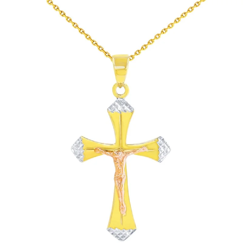 women star-shaped necklaces -Textured 14K Yellow Gold & Rose Gold Two Tone Cross Crucifix Pendant Necklace