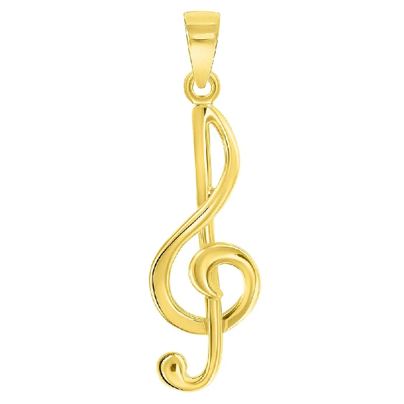 women crystal necklaces -Solid 14k Yellow Gold G Clef Musical Symbol Charm Music Note Pendant