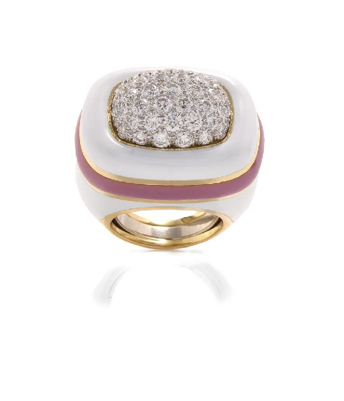 women elegant wedding rings -Cabana Ring, White and Pink Enamel