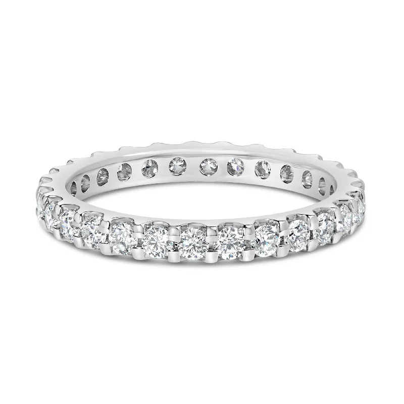 modern halo engagement rings -14K White Gold Shared Prong Set Round Diamond Eternity Band Ring