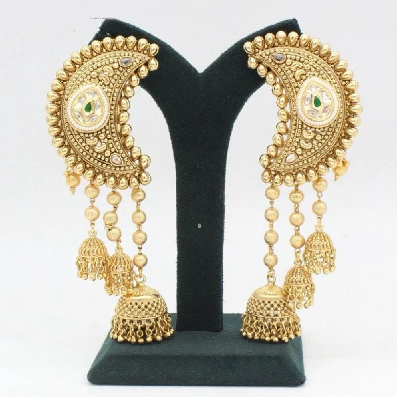 women unique gemstone earrings -Manisha Jewellery Gold Plated Pota Stone Earcuff Jhumki