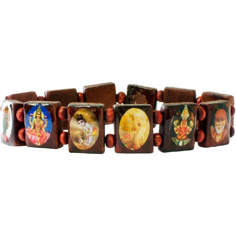 women hammered bangles -Elastic Wood Bracelet - Hindu Deities