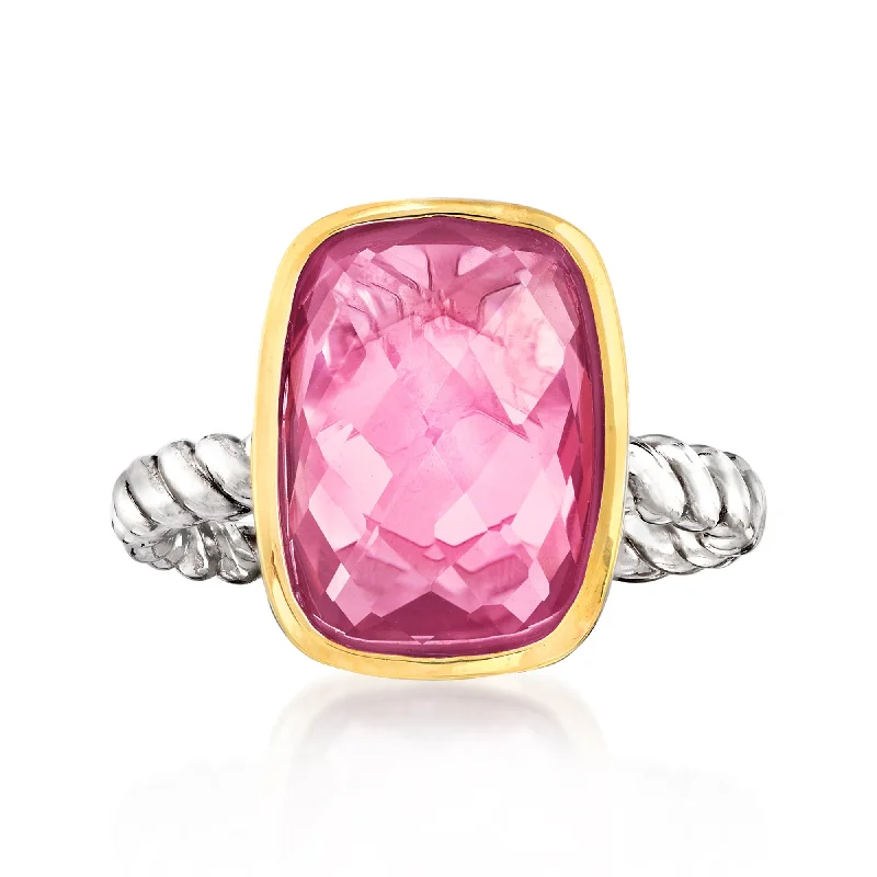 personalized engagement rings -Ross-Simons Pink Quartz Ring in 14kt Yellow Gold and Sterling Silver