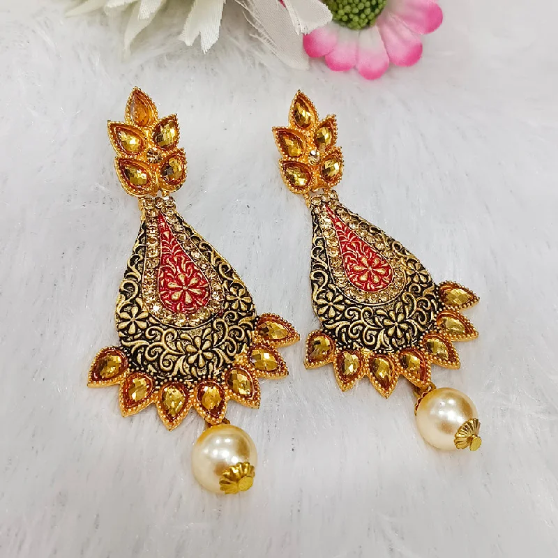 women geometric earrings -Bhavi Jewels Gold Plated Crystal Stone Dangler Earrings