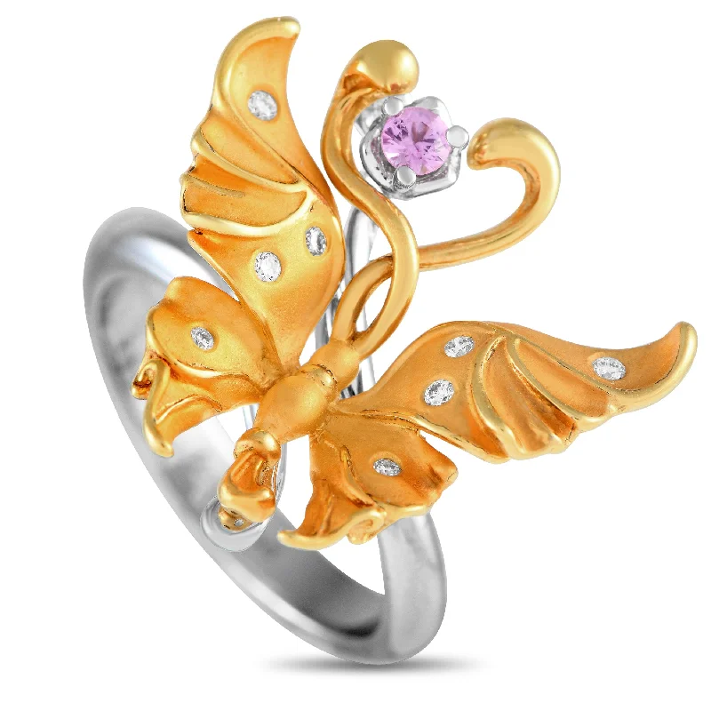 men engagement rings -Carrera y Carrera 18K Yellow and White Gold Diamond and Pink Sapphire Butterfly Ring CAR05-111224