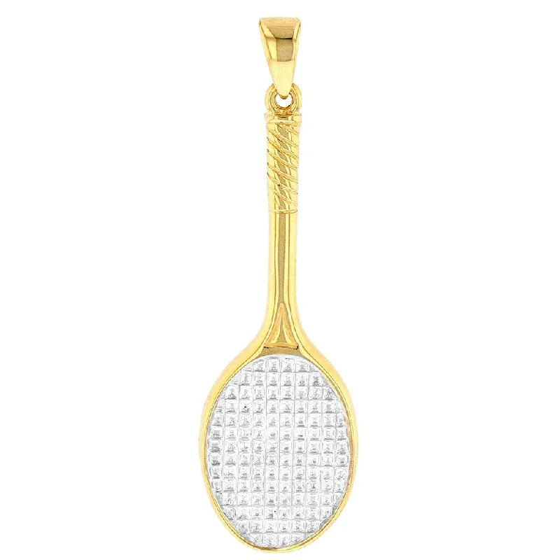 women pendant choker necklaces -Solid 14K Yellow Gold Tennis Racquet Charm Sports Pendant