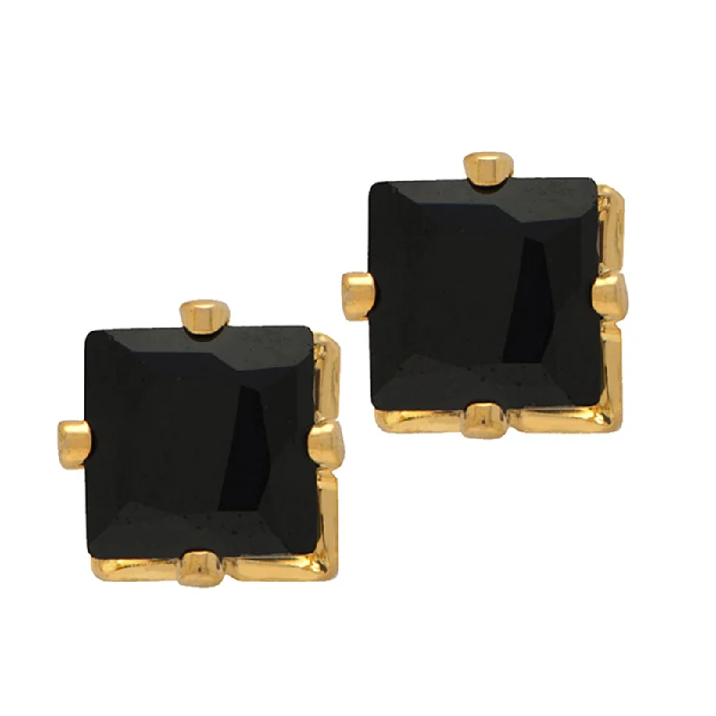 women flower earrings -Bhavi Jewels Pair of Gold Plated Square Stud Earrings Black Crystal Piercing Men's Earrings