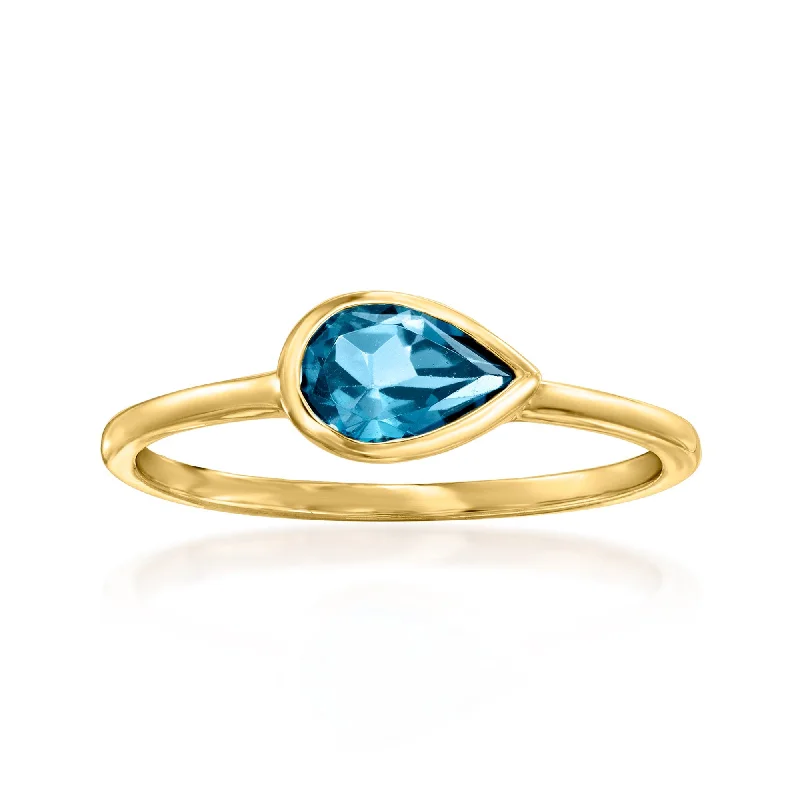 custom engagement rings with engravings -RS Pure by Ross-Simons London Blue Topaz Ring in 14kt Yellow Gold