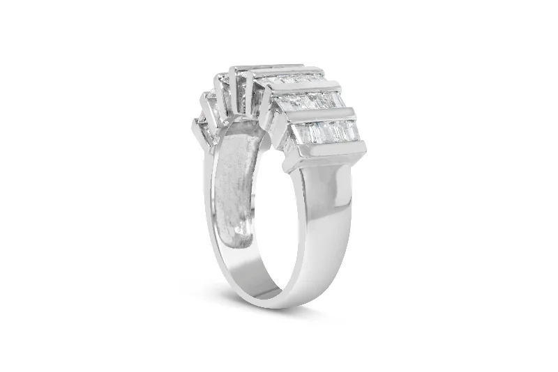 platinum solitaire engagement rings -.925 Sterling Silver 1.0 Cttw Baguette Cut Diamond Vertical Channel Fluted Multi-Row Unisex Fashion Wedding Ring