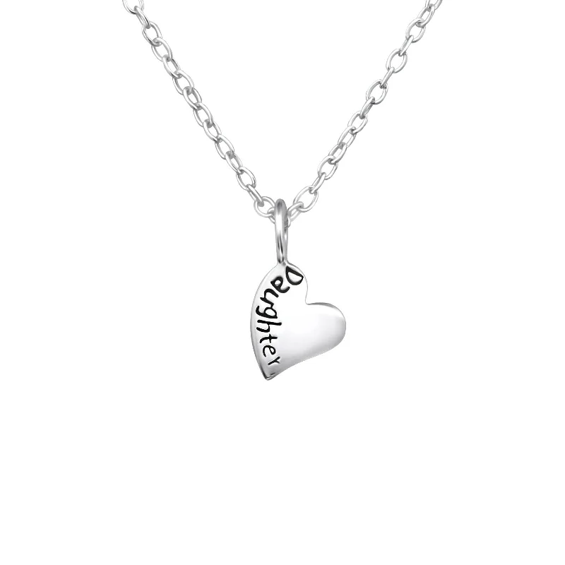 women gold necklaces -Children's Sterling Silver Daughter Heart Pendant Necklace