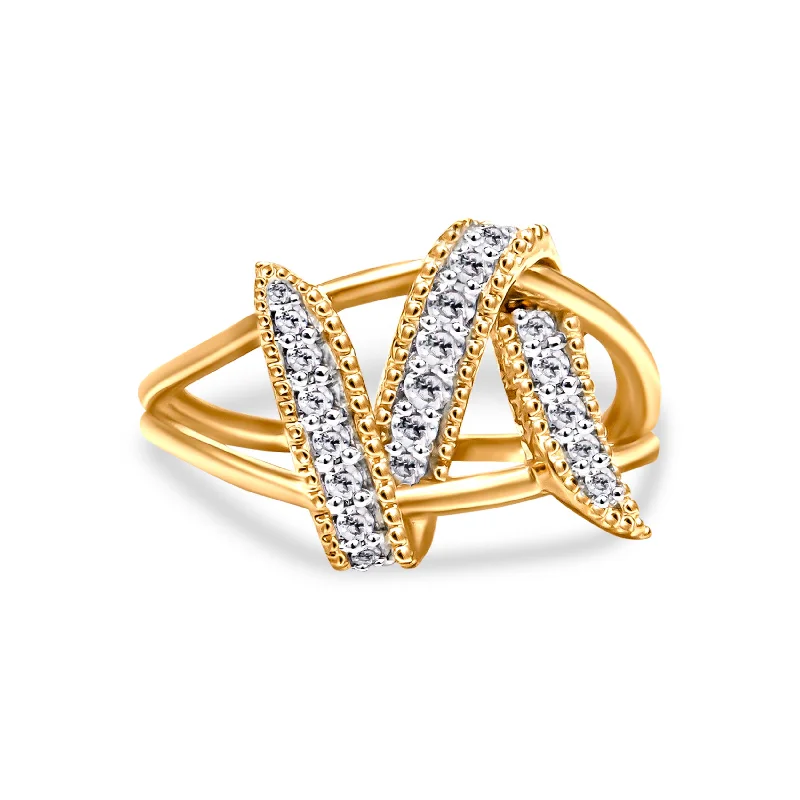 contemporary engagement rings -14K Yellow Gold Plated .925 Sterling Silver 1/4 Cttw Diamond Interlocking Bypass Ring