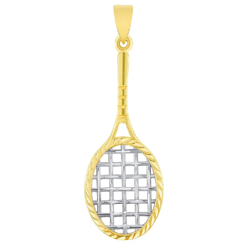 women gold chain necklaces -14k Yellow Gold Textured Tennis Racket Sports Pendant