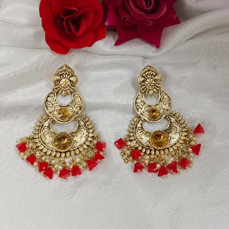 women flower earrings -Bhavi Crystal Stone Gold Plated Dangler Earrings