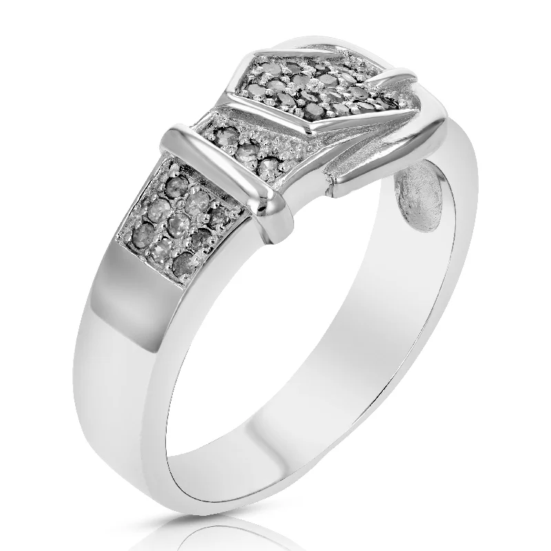 affordable engagement rings -1/4 cttw Diamond Buckle Ring .925 Sterling Silver with Rhodium Plating Round