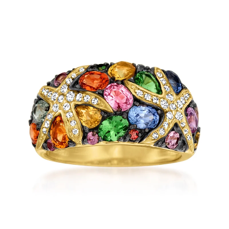 engagement rings with colored stones -Ross-Simons Multicolored Sapphire and . Diamond Starfish Ring in 14kt Gold