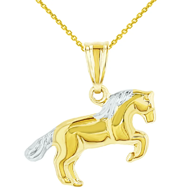 women choker necklaces -Polished 14k Yellow Gold Running Horse Charm Animal Pendant Necklace